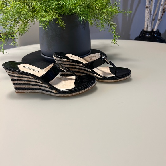 Michael Kors Black and Cream Wedge Sandals - Picture 5 of 10